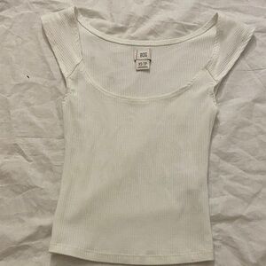 BDG White Ribbed Scoop-Neck Slim Tank